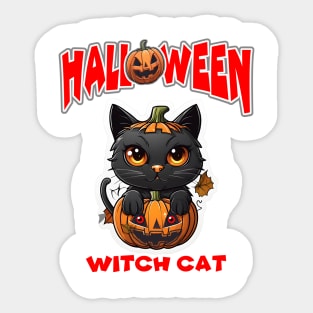 Witch Cat Happy Halloween. Sticker